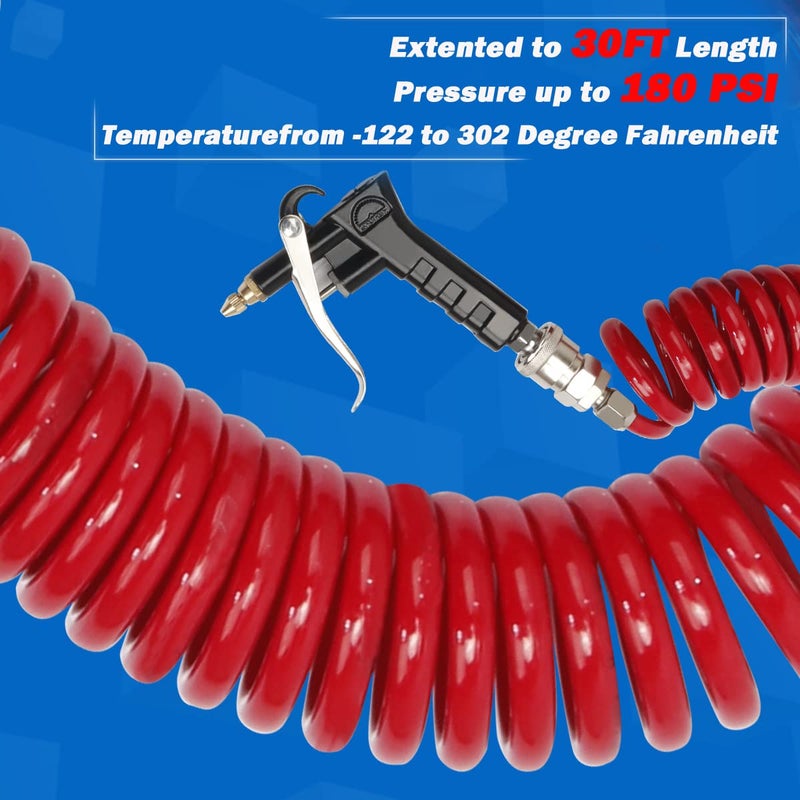 Boeray Heavy Duty Truck Air Duster Blow Gun Cleaning with 9 Meter Long Coil and 2 interchangeable nozzle tips- Red Air Seat Blow Gun Kit - Image 3